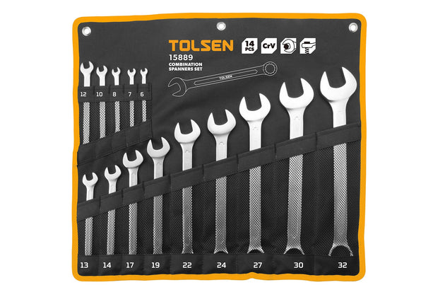 Tolsen Spanner Set Combination 14pc in Wallet (6-32mm) - Buy Now Online at Trade DIY Direct