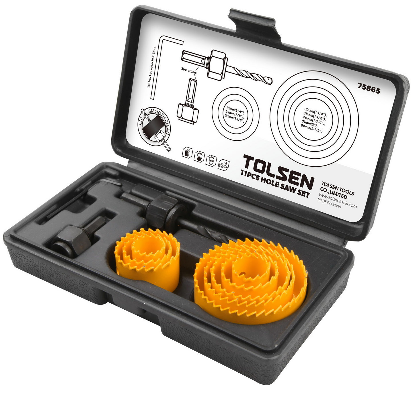 Tolsen Hole Saw Set 11-Piece Carbon Steel 19-64mm - Buy Now Online at Trade DIY Direct